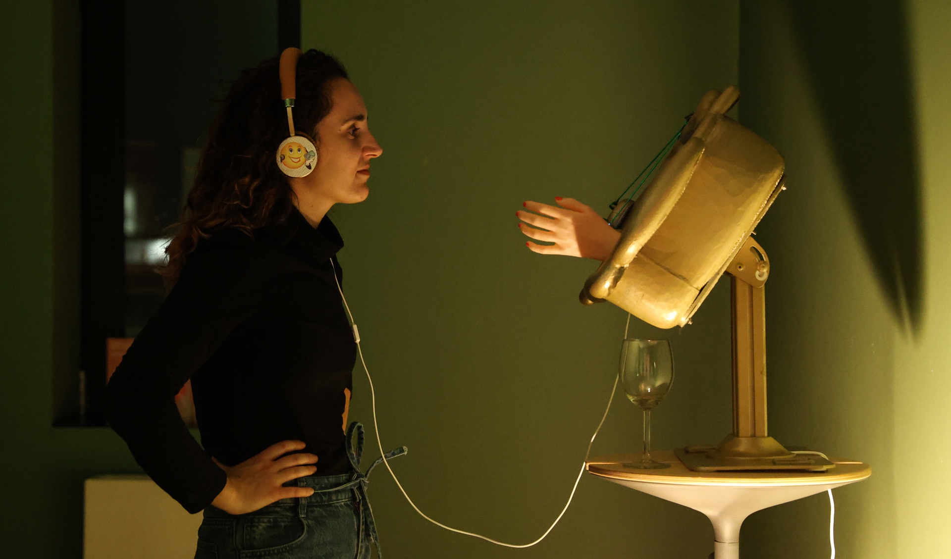 Audience member interacting with Tablet installation at Studio/Lab Fact Winter Social